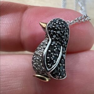 Alwand Vahan Sterling Silver 14K  Gold White/Black Diamond PENGUIN Pendant